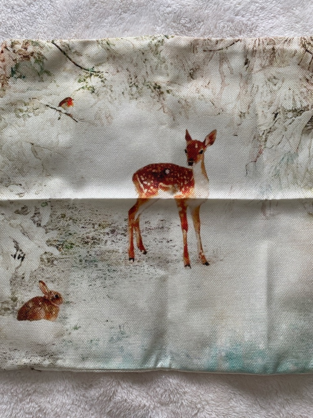 Woodland Deer & Rabbit Printed Pillow Cover